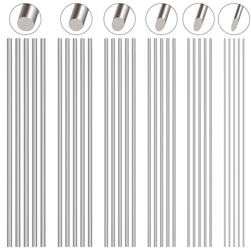 CKANDAY 30 Pcs 6 Sizes 1mm, 1.5mm, 2mm, 2.5mm, 3mm, 4mm x Length 100mm (3.93 Inch) 304 Stainless Steel Round Rod, Metal Rod, Metal Solid Shaft Rods for Industry, Metal Working Hobbies and DIY Craft - Image 1